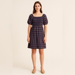 Madewell Heritage Plaid Puff Sleeve Smocked Dress Size L. POCKETS!!!